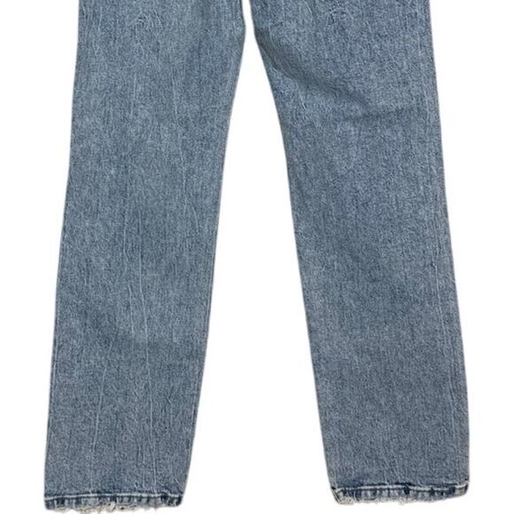 H&M Vintage Straight High Waist Coupe Droite Retro Jeans Raw Frayed Hem 6 Blue - Picture 6 of 16